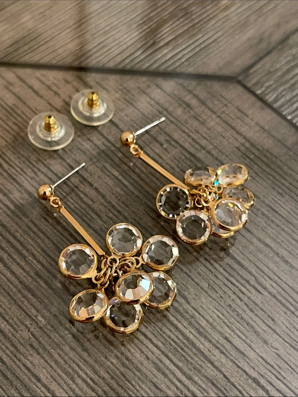 Vintage Savvy by Swarovski gold-tone stick drop earrings w/ clustered crystals
